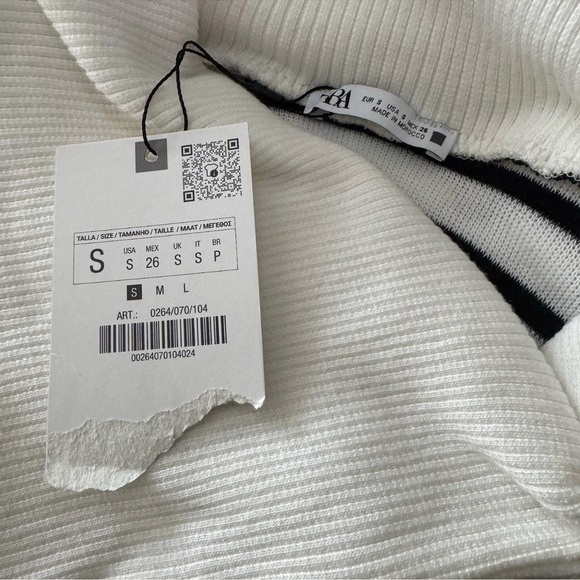 ZARA Sweater Top Small Black White Stripe Cap Sleeves Cowl Neck Asymmetrical NWT - Picture 6 of 9